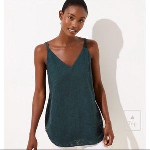 LOFT Dark Green Embroidered Tank Top
